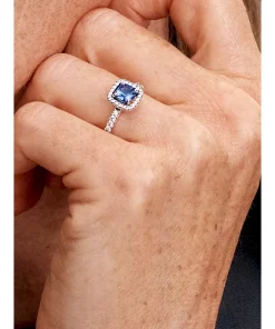 Alternative view of Sparkling Square Blue Halo Ring