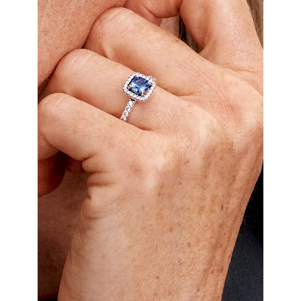 Sparkling Square Blue Halo Ring - Image 2