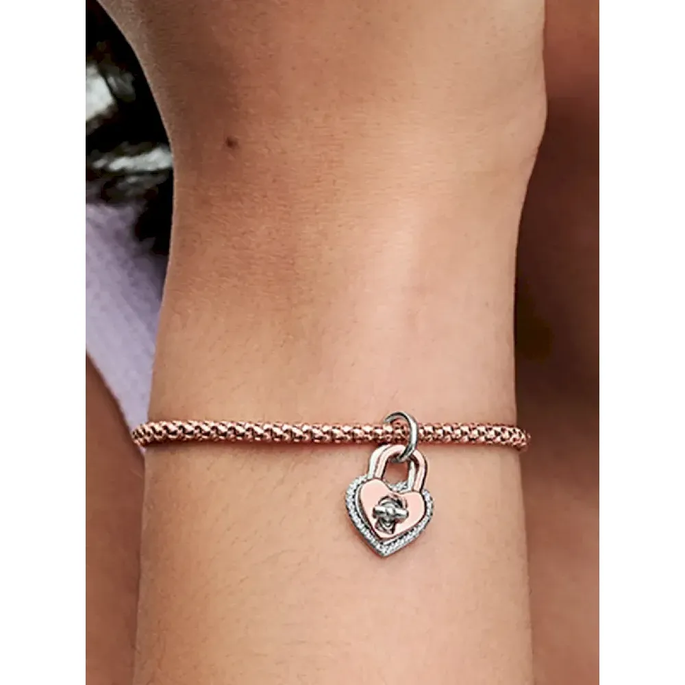 Two-tone Twistable Heart Padlock Double Dangle Charm - Image 2